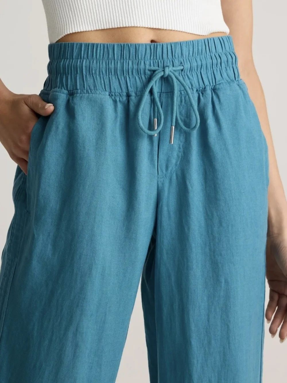 Quince 2-Piece European Linen Set SS Shirt & Wide Leg Pants Mineral Blue - M